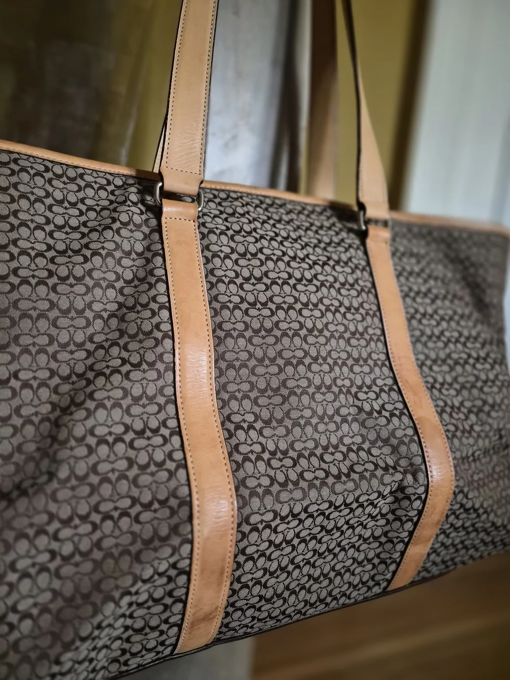 Coach Brown Signature Canvas Tote with Tan Leather Trim